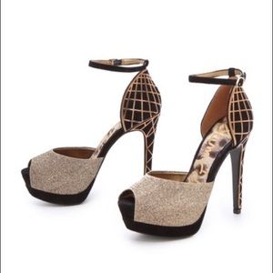 Sam Edelman Gold & Black Paulette Peep Pumps